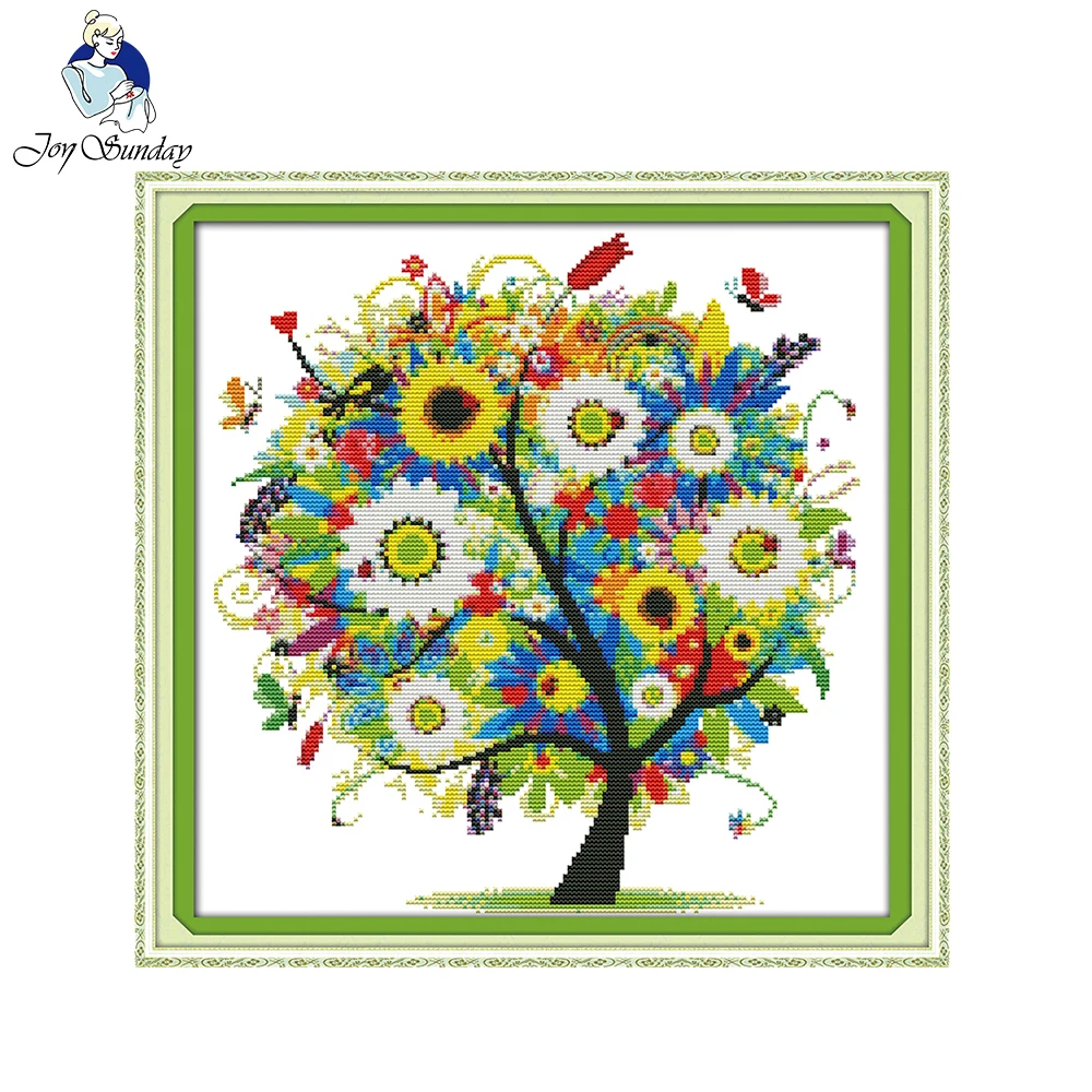 

Joy Sunday Happy tree Cross Stitch Patterns Sets For Embroidery Painting Room Decorative Counted Cross Stitch Kits