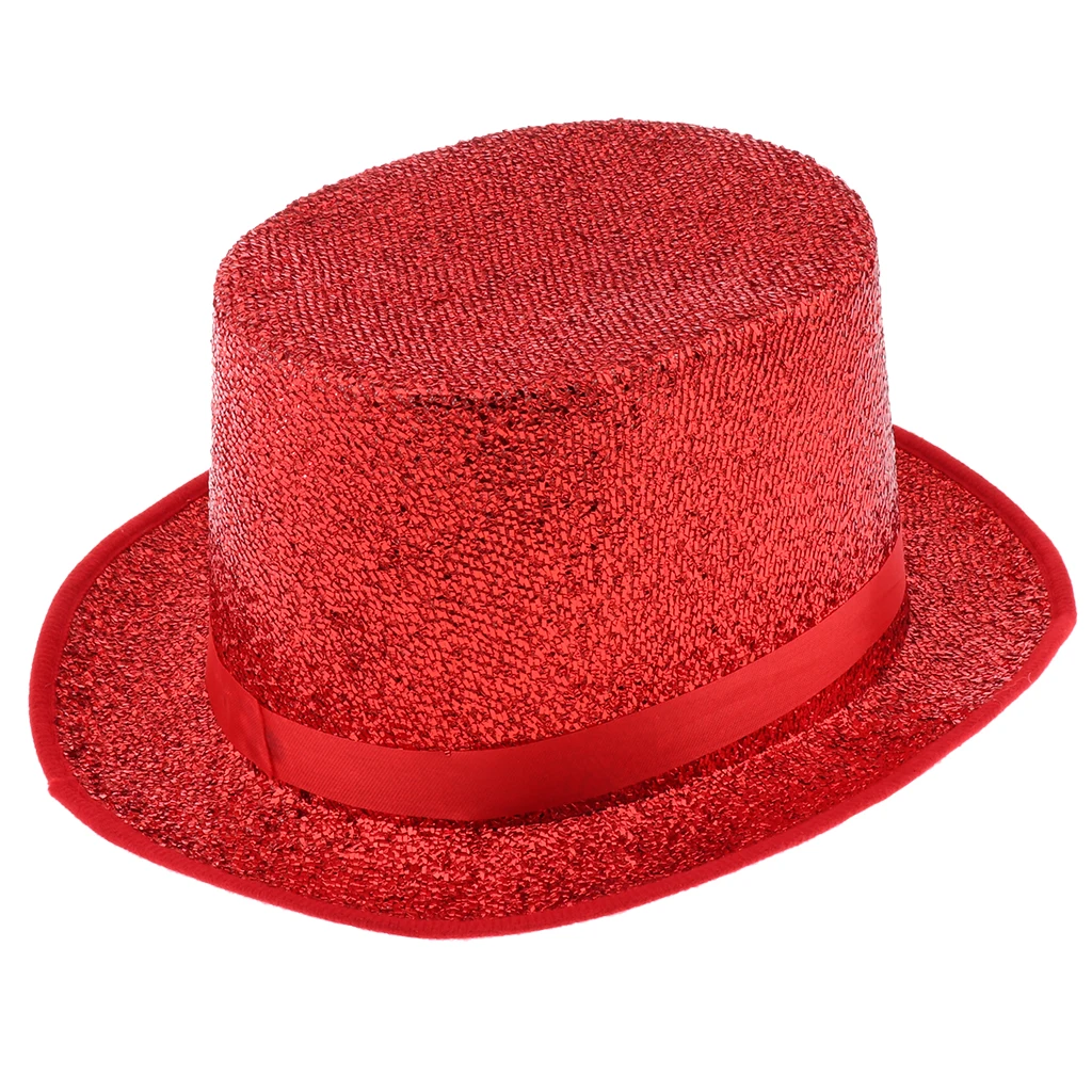 Adult Top Hat Fancy Dress Shiny Sequin Satin Magician Stage Performing Hat Costume Party Favors for Mens Ladies