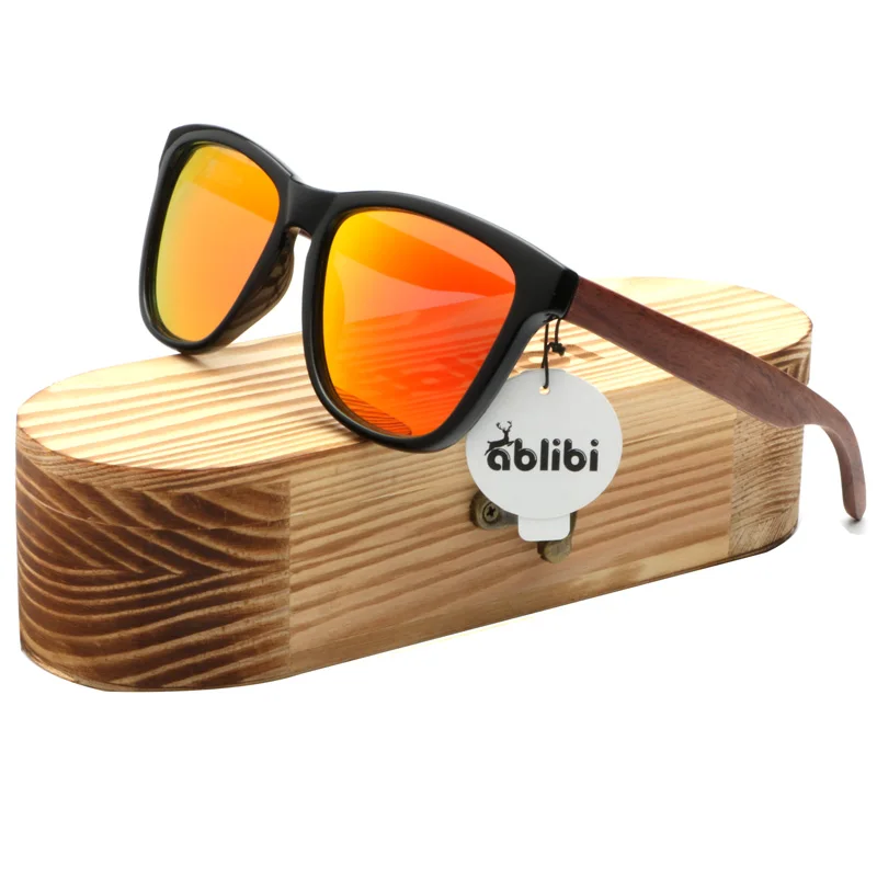 Ablibi винтажные деревянные солнцезащитные очки с поляризованными линзами мужские женские стильные зеркальные брендовые дизайнерские солнцезащитные очки в деревянной коробке - Цвет линз: Красный
