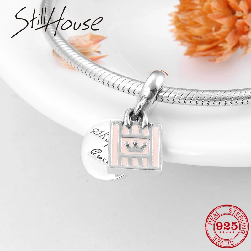 

High Quality 925 Sterling Silver Shopping queen Enamel charms for jewelry making Fit Original Pandora Charm Bracelet Necklace