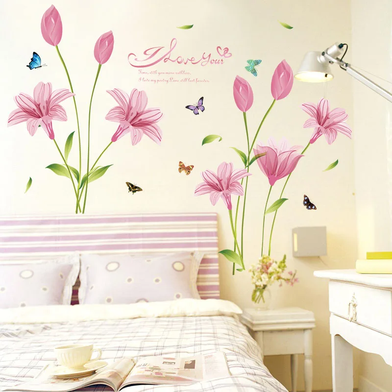 [Fundecor] розовые лилии наклейки на стену домашний Декор Гостиная Спальня Окно