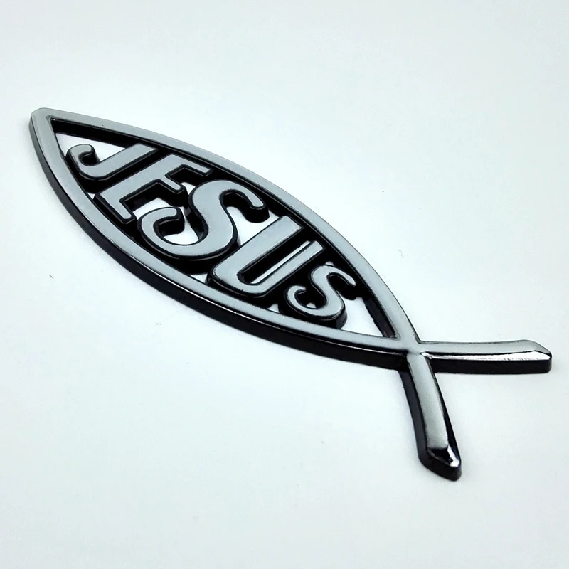 2pieces Metal quality Car emblem sticker 13x4cm JESUS Fish badge
