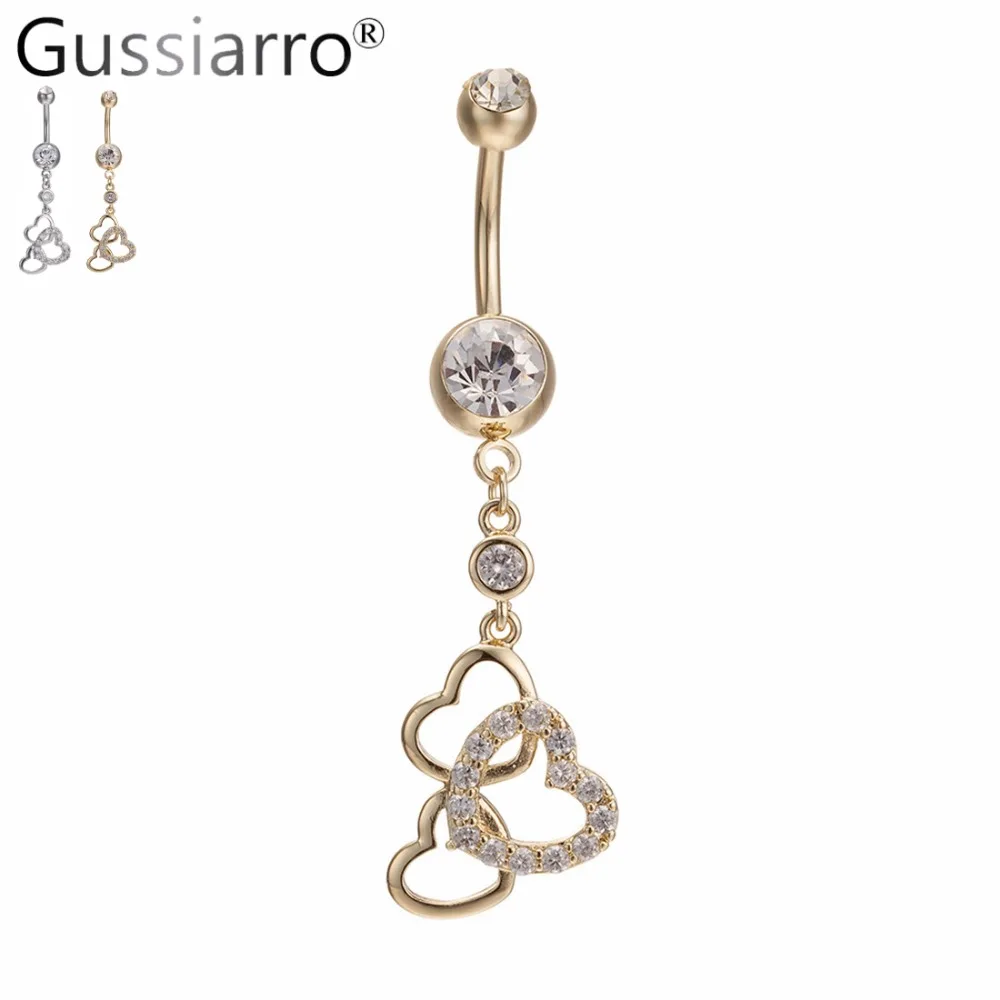 Gussiarro Dangle Heart Piercing Navel Jewelry Gold-Color Belly Button Rings piercing de umbigo com Clear Rhinestone caveira | Украшения и