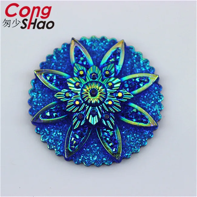 Cong shao 30 шт. 30 мм AB круглые цветы смолы горный хрусталь аппликация Flatback камни и кристаллы кнопки для рукоделия одежды DIY CS528 - Цвет: Blue AB
