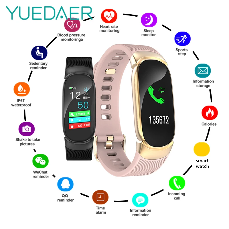 

YUEDAER Alloy Smart Bracelet Women Fitness Tracker Camera Control Wristband Sport Heart Rate Monitor Smartband For iOS Android