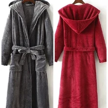Осенне-зимние парные халаты с капюшоном для влюбленных, домашняя одежда, фланелевый теплый банный халат, халаты для женщин и мужчин, кимоно