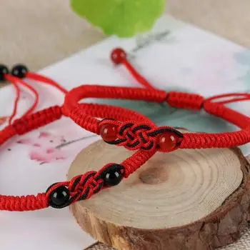 

Drop Shipping Fashion Red Agate Hand Knitted Red Chain Bracelets Chinese Knot Red String Bracelet For Man&Woman Gifts
