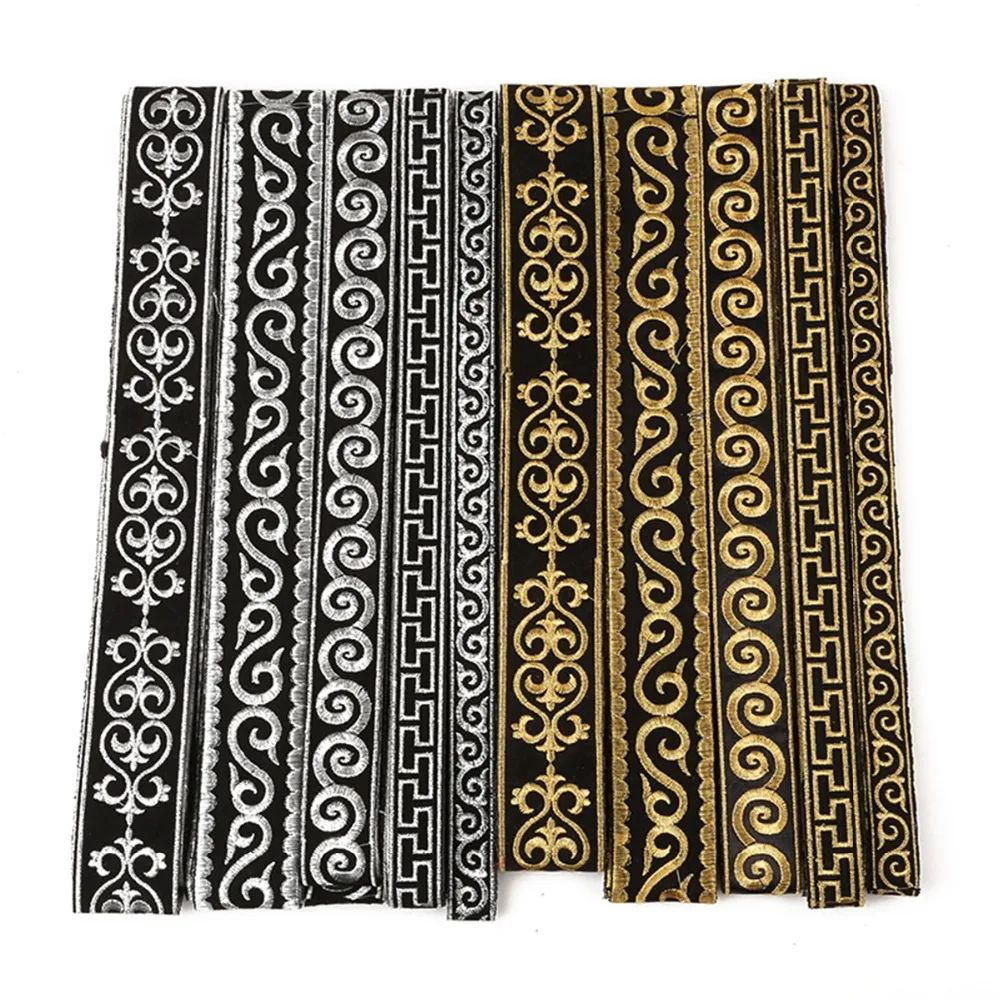 

4M 2-5cm Width Gold Silver Ethnic Embroid Lace Trim Jacquard Ribbon For Garment Accessories DIY Craft Making Lace Decorations