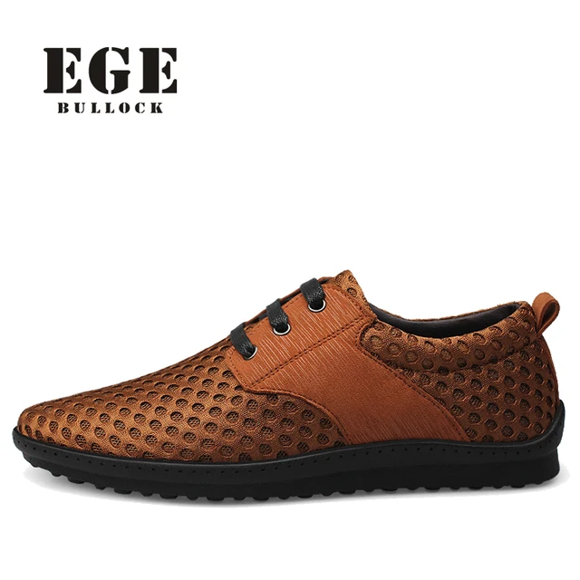 Ege марка мужчины повседневная обувь новый ручной сетки дышащий мужской квартиры Коричневый Летом Стиль, Высокое Качество Отдыха Бренд Обуви для мужчины