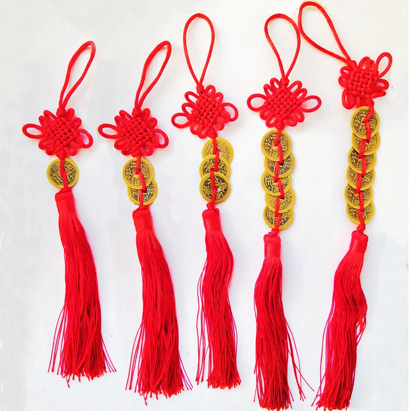 

Red Chinese Knot Feng ShuI Lucky Charm Protection Ancient I CHING Coins Prosperity Good Fortune Home Car Decor Decorations