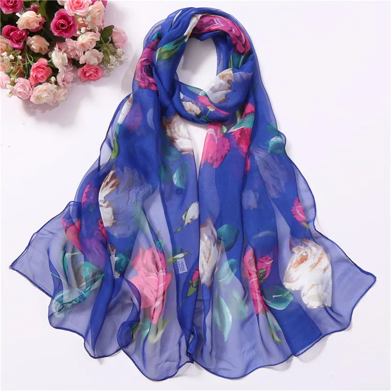Новая мода весна/лето Женский цветочный принт пляжный шелковый шарф шали женские длинные палантины пляжные хиджаб для защиты от солнца 40 цветов - Цвет: 39