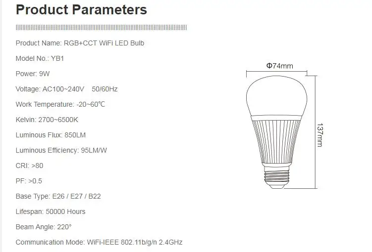 milight 9 Вт RGB+ CCT Светодиодная лампа Wi-Fi лампы умный свет AC100-240V с помощью приложения на телефоне Amazon Alexa Голосовое управление затемнения 2700 K-6500 K