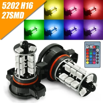 

Mayitr 2pcs 5202 H16 27SMD RGB LED Car Fog Driving D-RL Light 800LM Colorful LED Bulb+Remote For Car Lamp Headlight