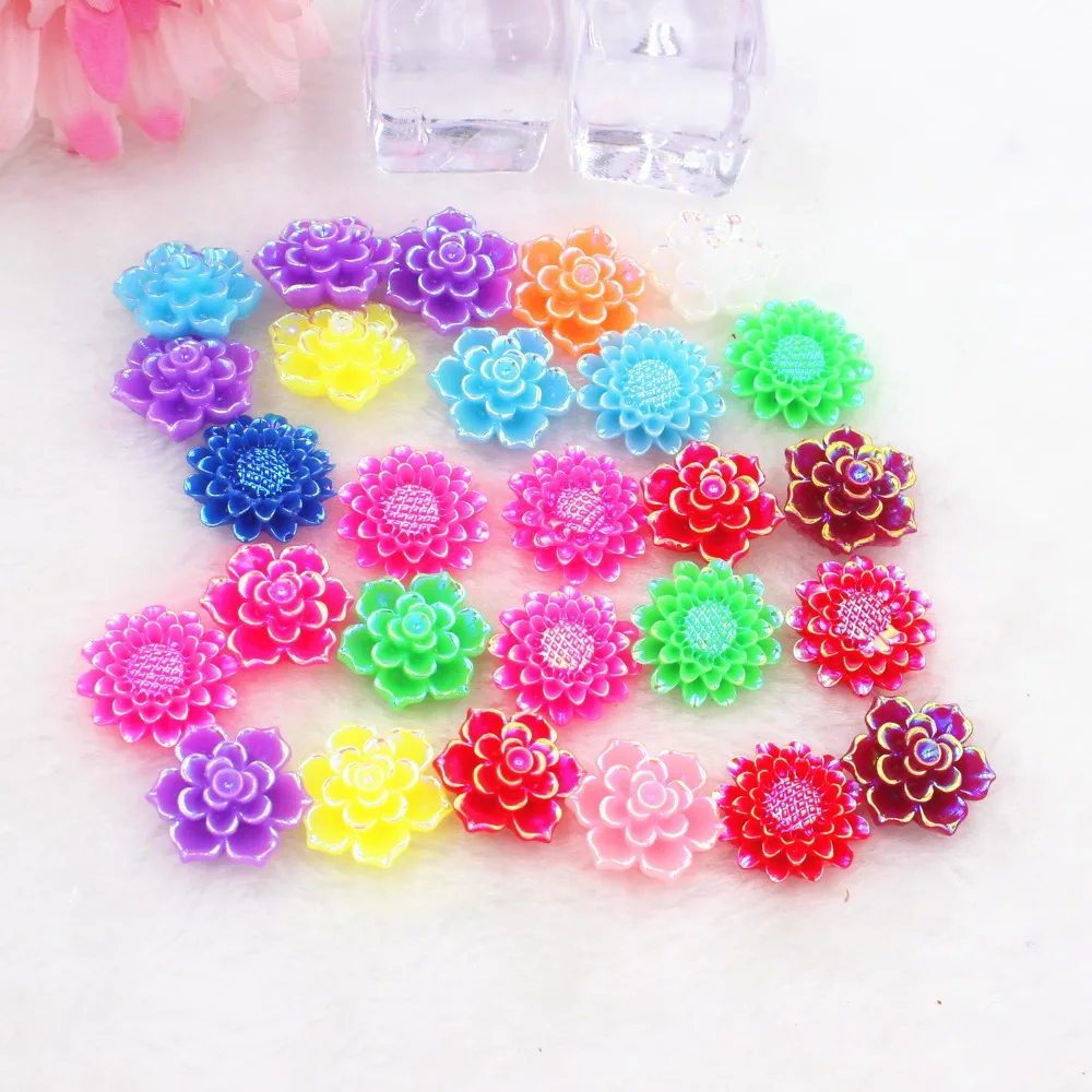 50pcs/lot flat back resin flowers mix colors DIY resin cabochons