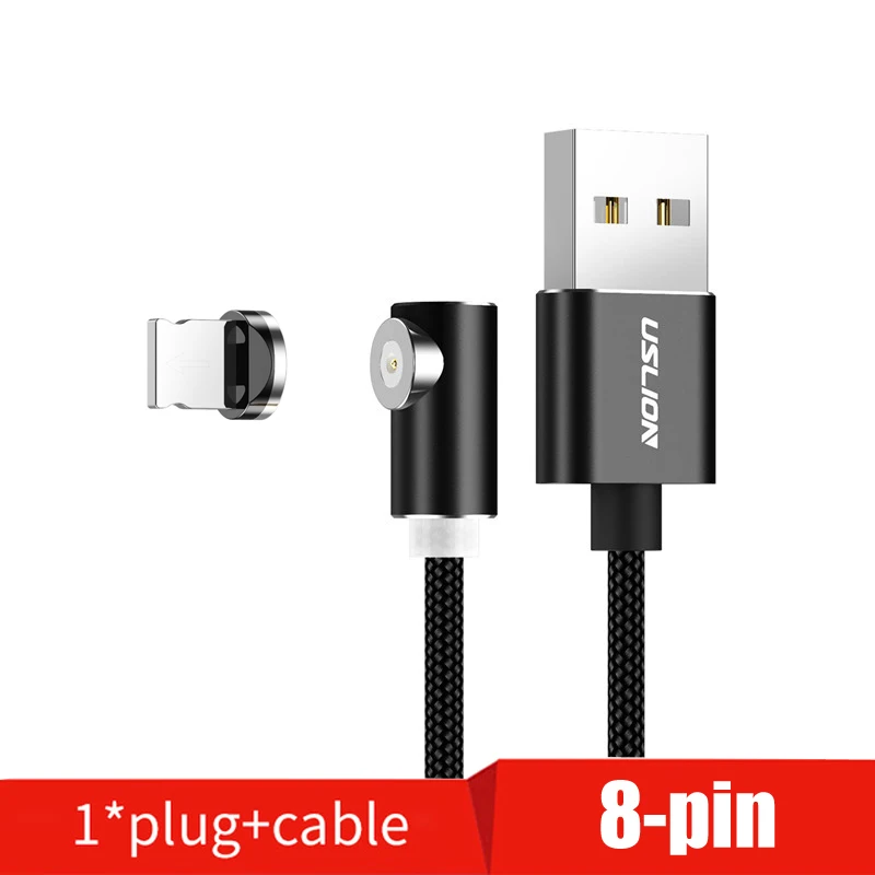 USLION Магнитный Micro USB кабель type-c Зарядка для iPhone samsung Магнитная Зарядка адаптер type C кабели для мобильных телефонов шнур - Цвет: Black For IOS