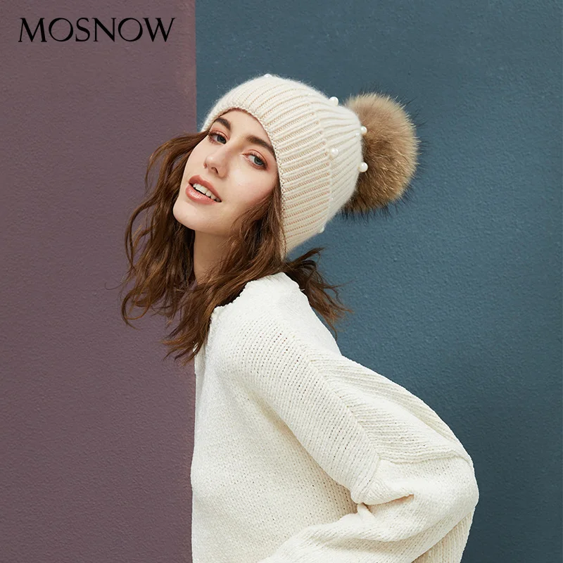 Beste Winter Beanie Vrouwen Parel Gekruld Hoed Pompom Dikke Warme Hoeden 2019 Nieuw Merk Gebreide Wollen Mutsen Hoge Kwaliteit Skullies mutsen
