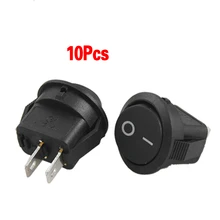 10pcsx AC 3A/250V 6A/125V ON-OFF I/O SPST 2 Pin Snap In Round Boat Rocker Switch
