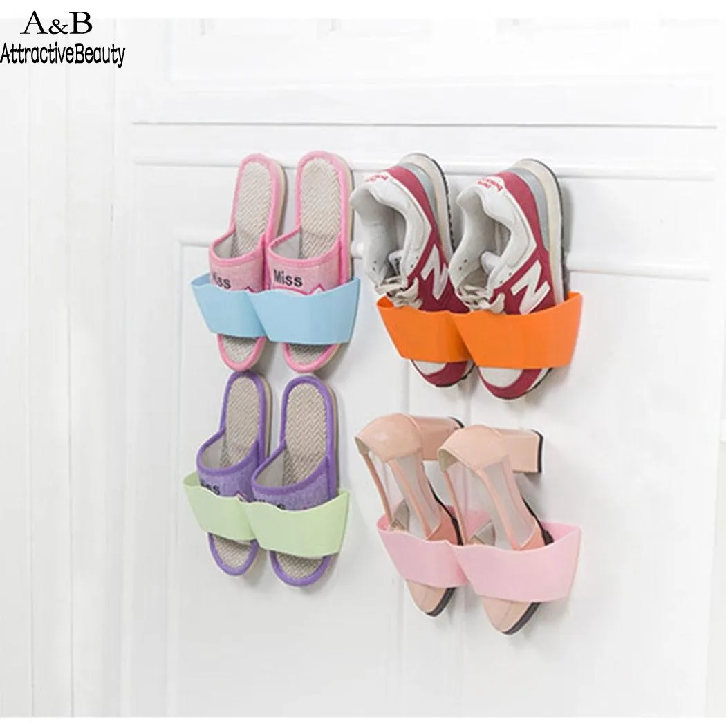 Homdox Wall Mounted Shoes Rack Creative Plastic Shoes Shelf Holder Sticky Home Shoe N30A