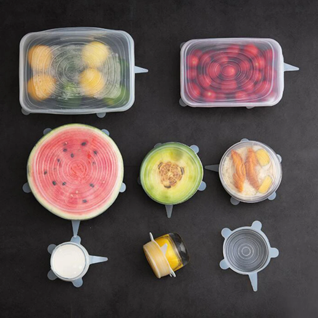 Silicone Stretch Lids 6 Pcs Stretchable Reusable Food Saver Covers for Dishwasher and Freezer, Silicone Bowl Covers Reusable