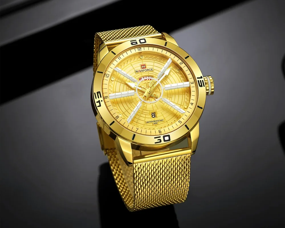 Naviforce Mens Watches Top Brand Luxury Gold Watch Men Steel Mesh Band Date Week Waterproof Quartz Watch For Men Reloj Hombre (1)