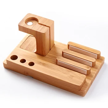 

3 in 1 Bamboo Wood Desktop Stand for APPLE Watch Desk Charging Stand Bracket Phones Holder Chargers for iPhone Charging Dock NEW