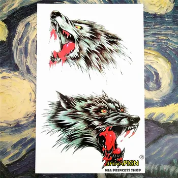 

SHNAPIGN Bloodthirsty Wolf Temporary Tattoo Body Art Sleeve Arm Flash Tattoo Stickers 12*20cm painless Henna selfie stickers
