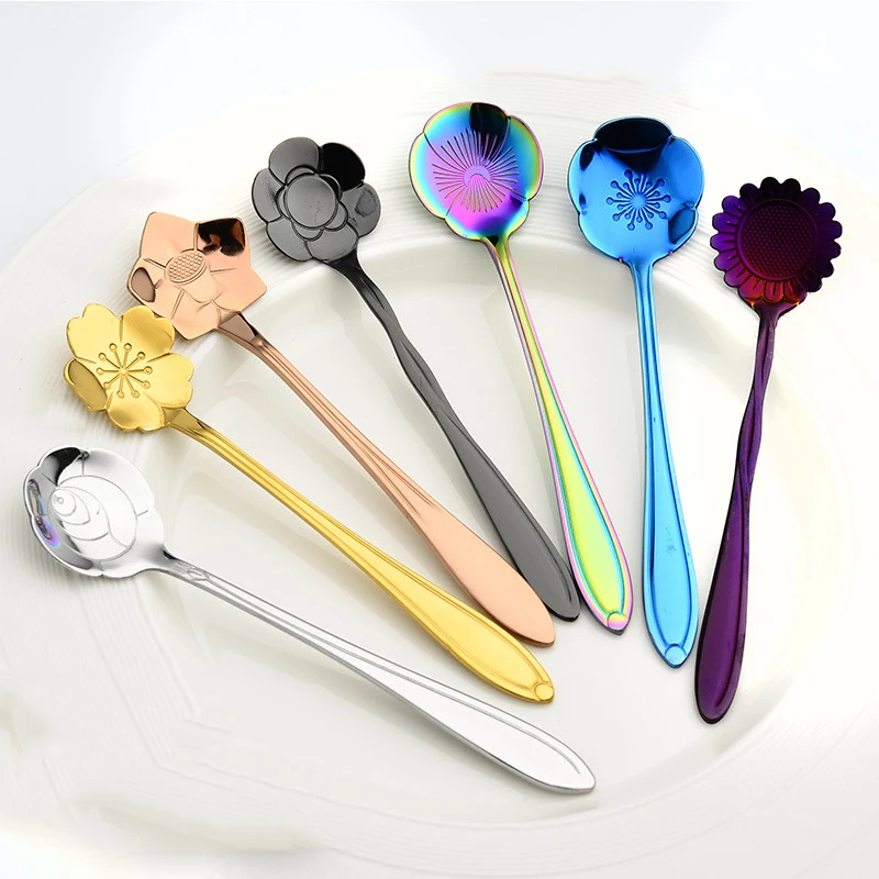 

8pcs Vintage Flower Shape Icecream Tea Coffee Spoon Small Condiment Spoons Sugar Soup Stainless Steel Spoon Lovely Tableware