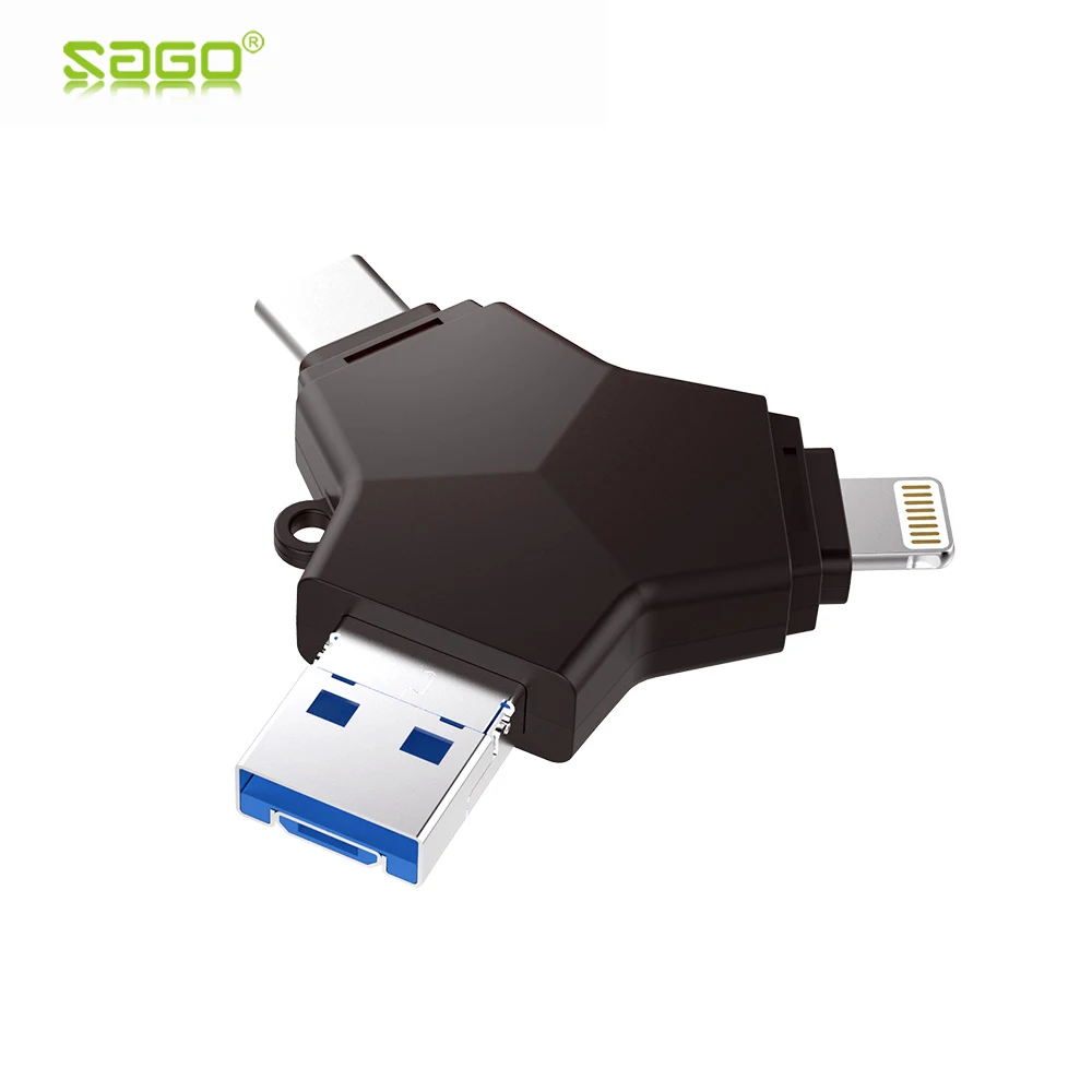

Sago USB 3.0 Flash Drive 4 in 1 Metal Pendrive High Speed Flash Drive HD Memory Stick for SmartPhone/Android/iphone/Tablet/PC