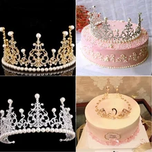 Новая мода винтажная Корона/тиара пики для торта Топпер украшения Принцесса Диаманте блестящие золотые украшения для свадебного торта