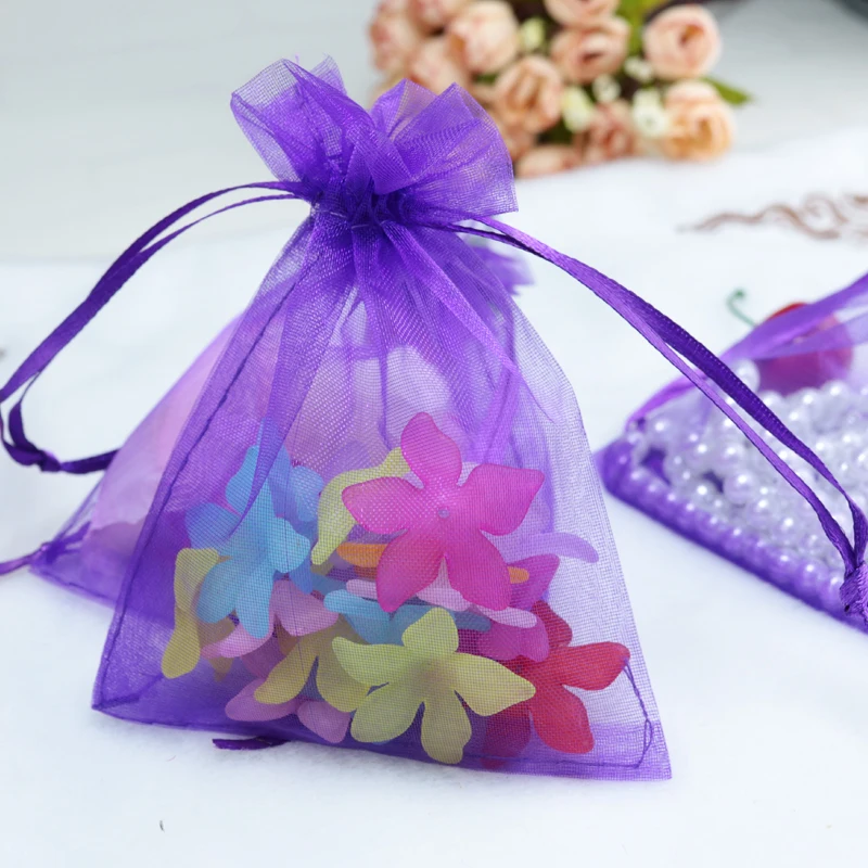 200pcs/lot Purple Organza Jewelry Gift Bags 9x12cm Drawstring Bags