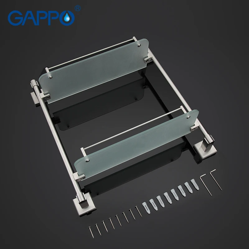 Online GAPPO Top Qualität Wand Montiert Bad Regale Bad Glas Doppel regale toilette regal Hardware Zubehör G1707 2