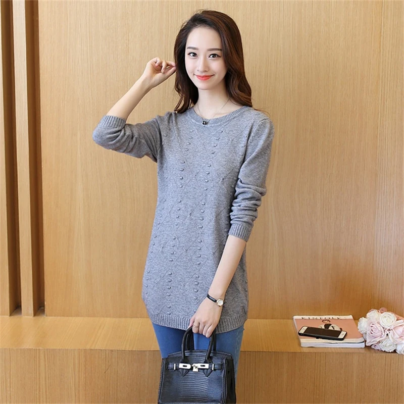 Women Mid Long Knitting Sweater 2018 Autumn Winter New Round Neck Feminino Solid Color Large Size Knitting Pullover Sweater X411 Women Mid Long Knitting Sweater 2018 Autumn Winter New Round Neck Feminino Solid Color Large Size Knitting Pullover Sweater X411