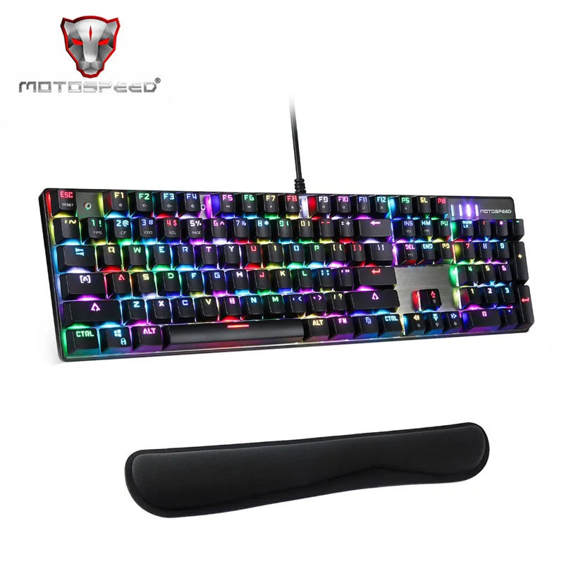 

Motospeed Inflictor CK104 RGB Blue Switch Mechanical Keyboard with Wrist Support Rest Pad Anti-Ghosting LED Backlit for PC