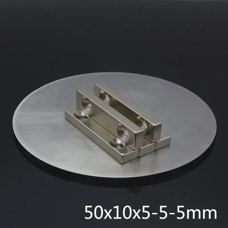 1 шт. N35 NdFeB супер сильный блок потайные Магниты 50x10x5 мм 2 отверстия 5 мм редкоземельный неодимовый магнит мощный магнитный