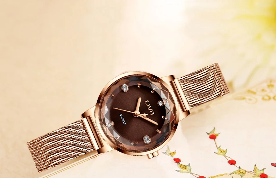 CIVO, модные роскошные женские часы с голубым циферблатом, кварцевые женские часы с сетчатым ремешком, повседневные водонепроницаемые наручные часы, подарок для жены