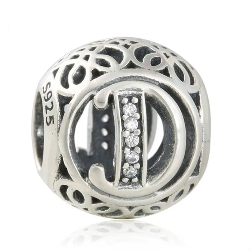 

Новые бусины из серебра 925 пробы с ажурным узором в виде букв D, Винтажные бусины алфавита для изготовления ювелирных изделий, подходят для оригинального брендового браслета LE16D