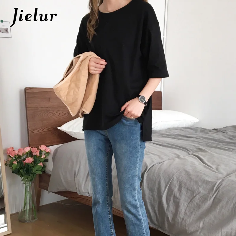 Jielur 3 шт./лот женская футболка короткий рукав белая 2019 летняя одноцветная Круглый