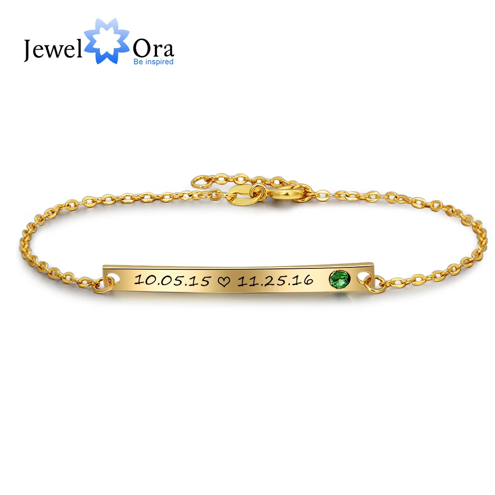 

Personalized Gift Birthstone ID Braceles Customize Engrave Name Gold Color Bracelets & Bangles For Women (JewelOra BA102104)