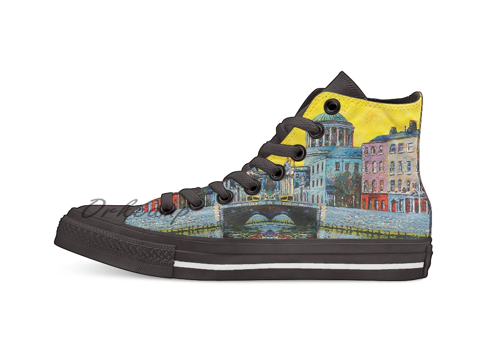 Четыре корта из Восточной Дублина в Ireland дизайн дышащая Повседневная Высокая обувь на шнуровке холщовая обувь кеды - Цвет: Бежевый
