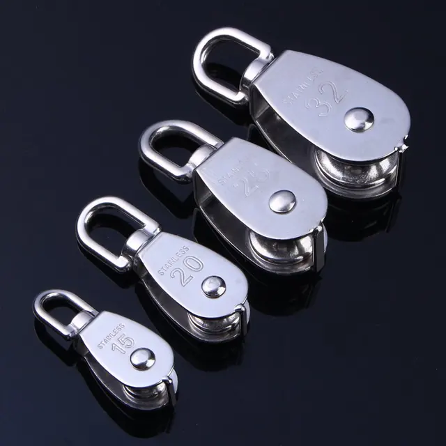 WALFRONT 4Pcs Single Wheel Swivel Pulley Block Heavy Duty Stainless Steel Lifting Rope Pulley For Wire Rope M15,M20,M25,M32 Size