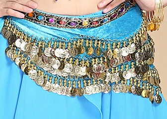 DJGRSTER, новинка, модный шифоновый шарф для танца живота, индийский танец, хип-хоп шарф, 3 ряда, пояс, юбка, шарф, накидка, костюм, 338 золотая цепочка для монет - Цвет: Light Blue