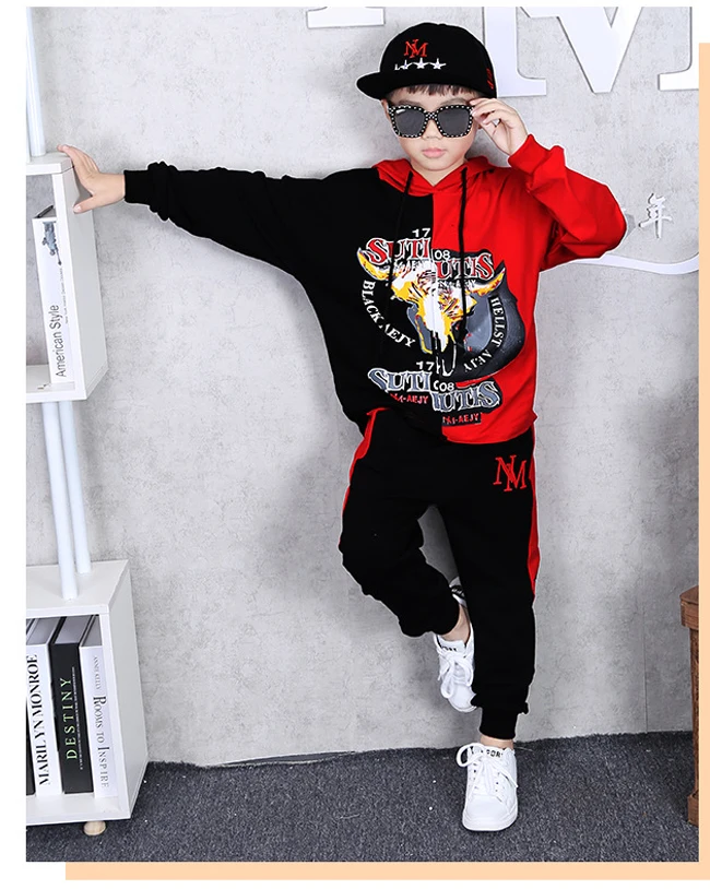 For 3-14 Years Kids 2 pieces Clothes Suits Children Cotton Clothing hiphop Streetwear Dance Set Sport Boys Girls Costumes