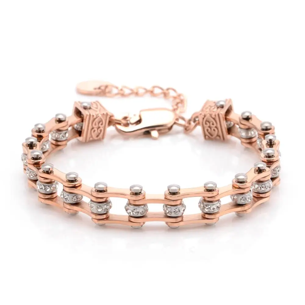 

2019 New Listing Free Custom Logo Tag Variable Size Lucky Bracelets For Women Mini Bike Chain Bracelet Crystal Women's Jewelry