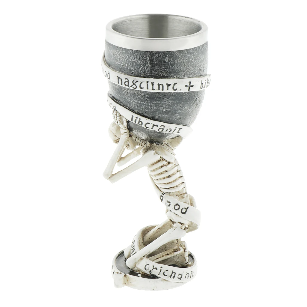 3D Gothic Skull Cup Stainless Steel Resin Skeleton Design for Bar Party Home Wine Goblet Cups Decor Crafts