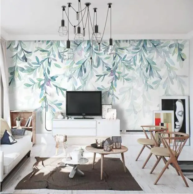 Custom Photo Wallpaper Modern Green Leaves Watercolor Nordic Style Mural Wall Paper Living Room TV Bedroom 3D Fresco Home Decor