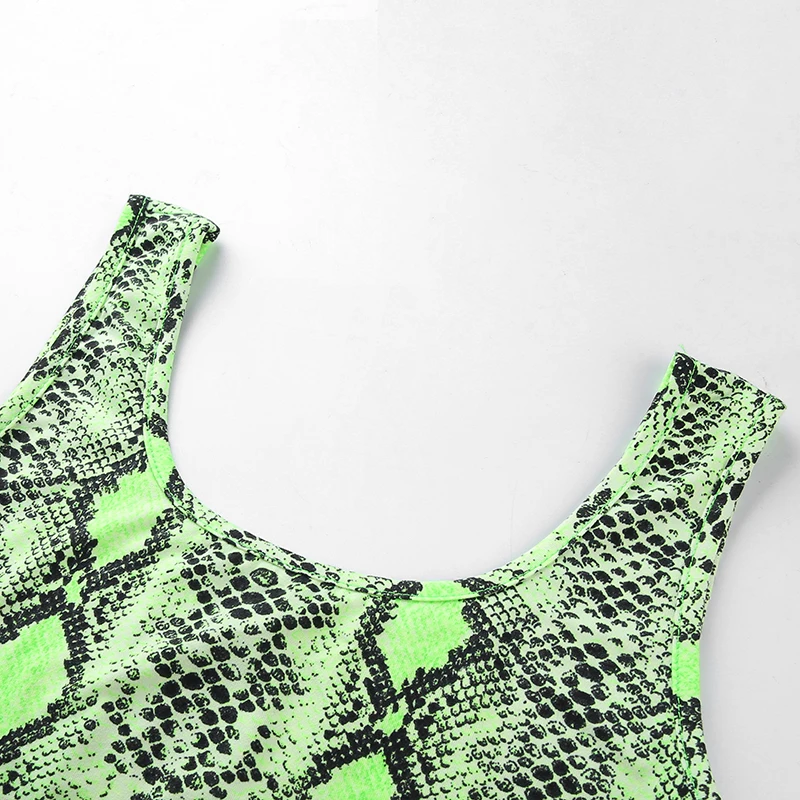 HEYounGIRL Snake Print Sleeveless Tank Top Women Fitness Workout Neon Green Crop Top Casual Vest Summer Tops Tees Streetwear