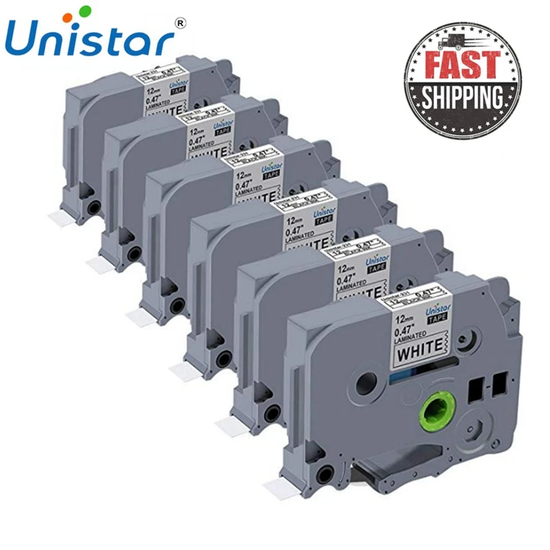 Unistar 6 упаковка P сенсорный принтер этикеток лента TZe лента 12 мм 0,47 дюймов Ламинированный Белый Совместимость с Brother P-Touch TZ 231 TZe-231