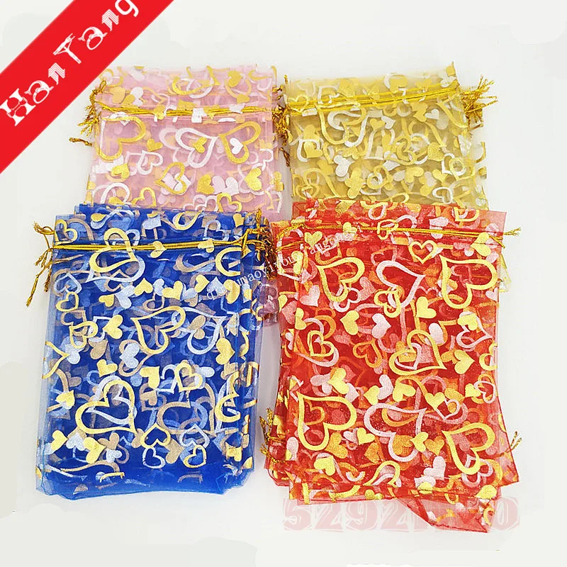 

Bronzing Drawable Jewelry Packaging Organza Bags Wedding Party Jewelry Bag gift & Pouches 7x9 9x12 11x16 13x18 15x20 CM 7Z