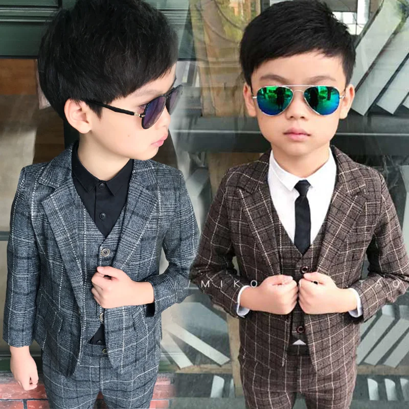 Buy British Style Wedding Boy Dress Kid Slim Blazer Suits Vest jacket pant