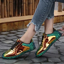 Женская обувь на плоской подошве; модные кроссовки; Повседневная прогулочная обувь; женская обувь на шнуровке с Блестящими Золотыми блестками; zapatos mujer
